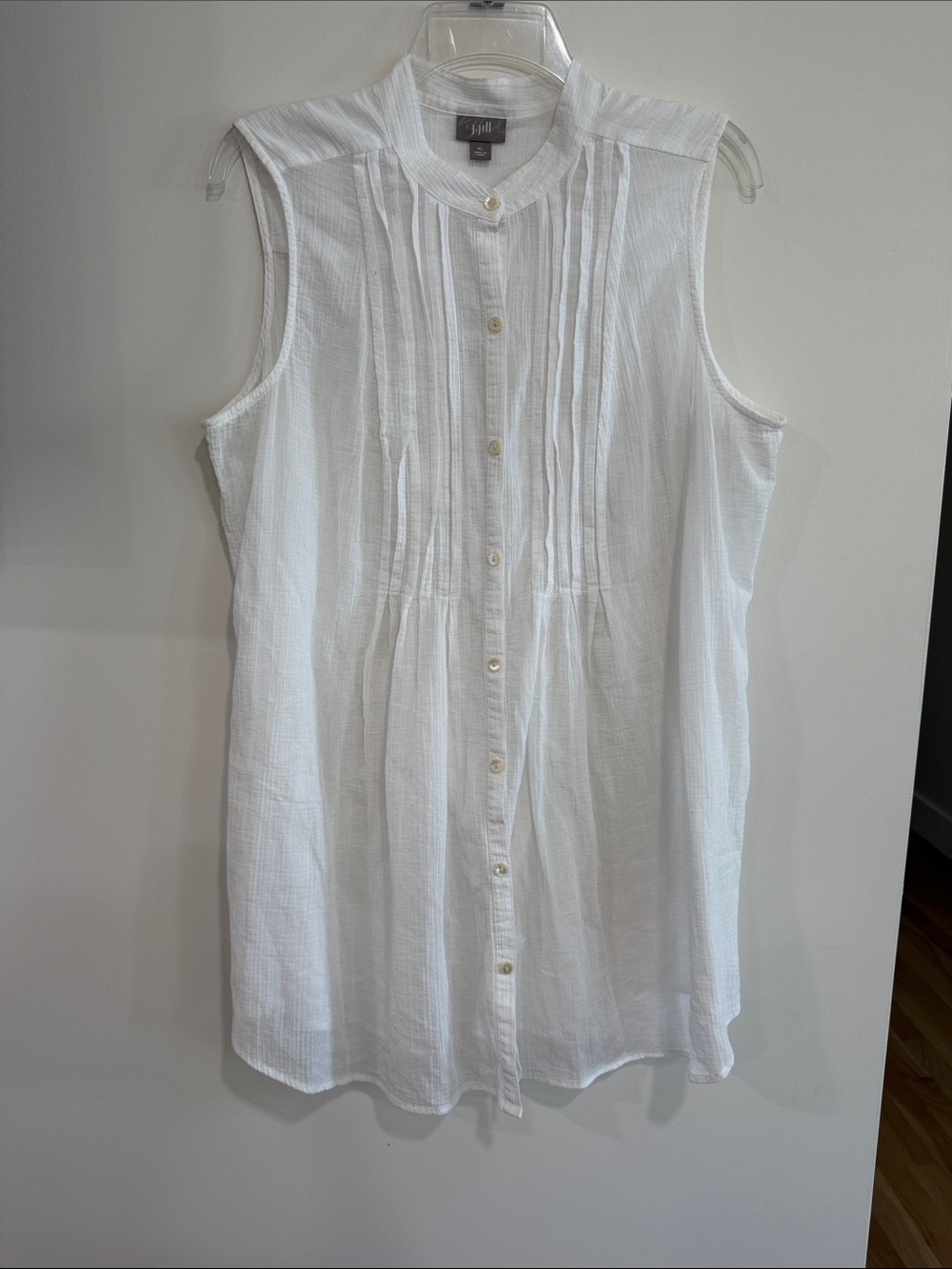 J. Jill White Sleeveless Pintuck Button-Front Tunic Blouse